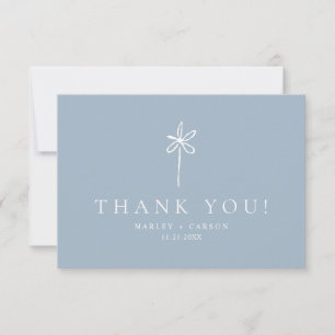 Simple Boho Minimalist Dusty Blue Wedding Thank You Card