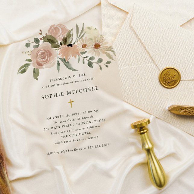 Simple Boho Neutral Watercolor Flower Confirmation Acrylic Invitations (Creator Uploaded)