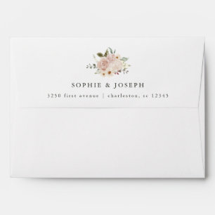 Simple Boho Neutral Watercolor Flowers   Wedding Envelope