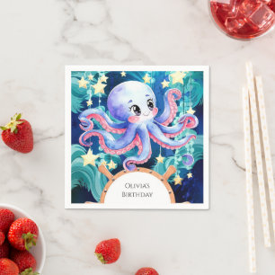 Simple Boho Octopus Birthday Napkin