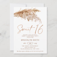 Simple Boho Pampas Grass Sweet 16 Birthday
