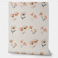 Simple Boho Poppy Flower Print Beige
