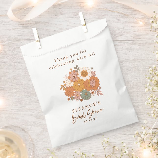 Simple Boho Retro Floral Bridal Shower Custom Name Favour Bag (Clipped)