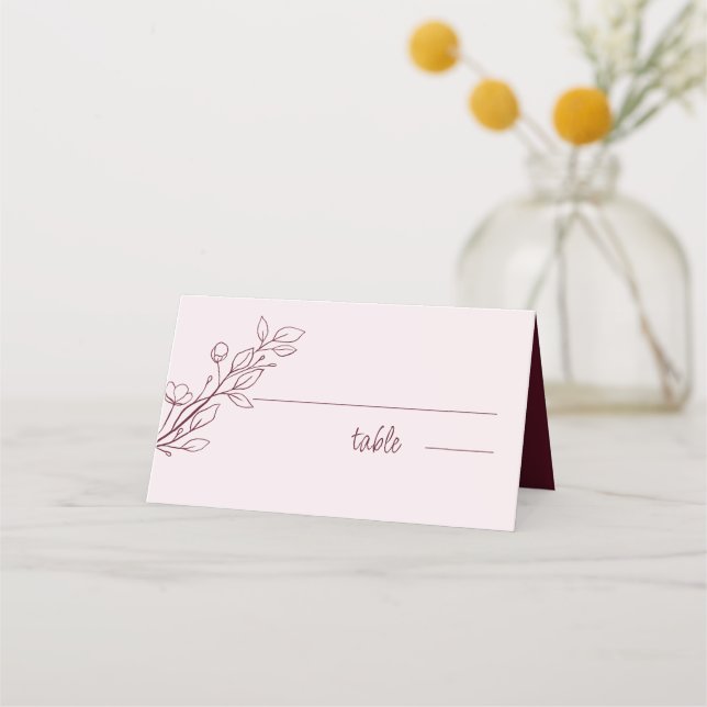 Simple Boho Ruby Wine, Folded  Wedding Place Card (Front)