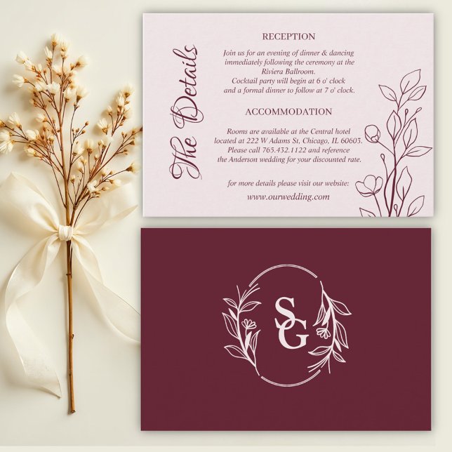 Simple Boho Ruby Wine Wedding Details Enclosure Card (Creator Uploaded)