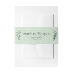 Simple Boho Sage Green Wedding Invitation Belly Band