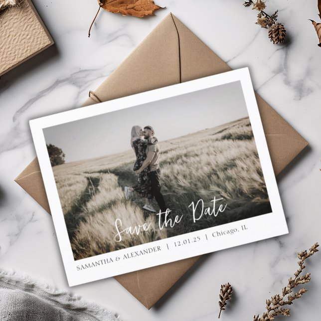 Simple Boho Save Our Date Photo Postcard (Save the Date Simple Elegant Postcard Invitation)