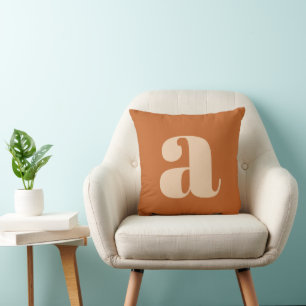 Simple Boho Terracotta Bold Retro Monogram Initial Throw Pillow