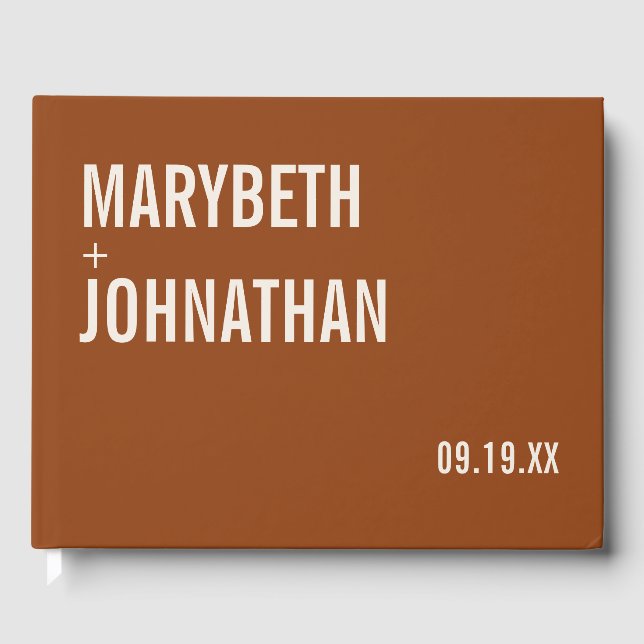 Simple Boho Terracotta Typography Wedding Guest Book (Front)