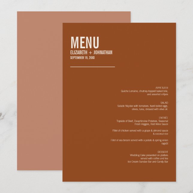 Simple Boho Terracotta Typography Wedding Menu (Front/Back)