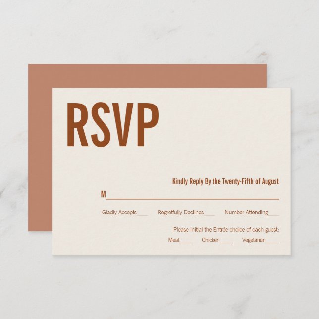 Simple Boho Terracotta Typography Wedding RSVP (Front/Back)