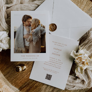 Simple Boho Text and Photo   QR Code Wedding Invitation