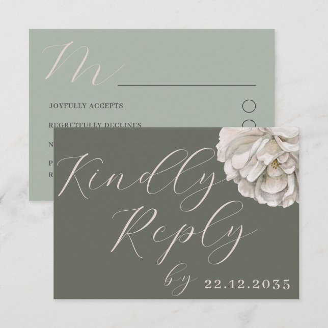 Simple Boho Tropical Sage Vert Floral RSVP (Devant / Derrière)