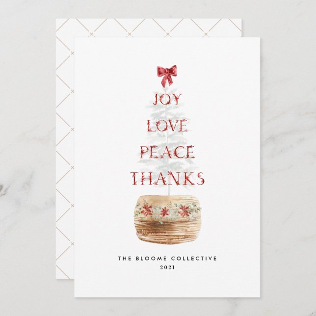 Simple Boho Typography Christmas Tree Corporate Holiday Card (Front/Back)