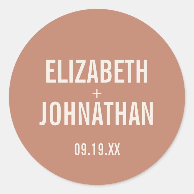 Simple Boho Typography Clay Wedding Classic Round Sticker (Front)
