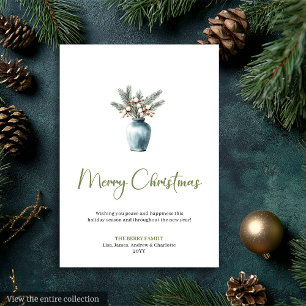 Simple Boho Watercolor Rustic Christmas Greeting Holiday Card