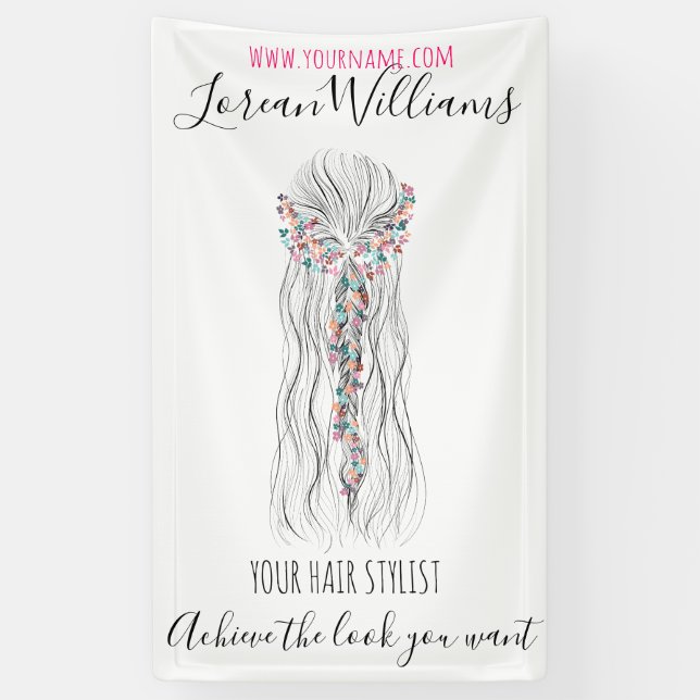 Simple Boho Wedding Hair Stylist Romantic Flower  Banner (Vertical)