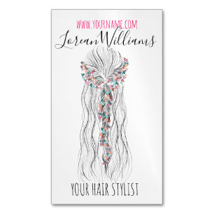 Simple Boho Wedding Hair Stylist Romantic Flower Magnetic Business Card