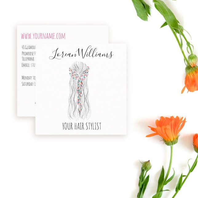 Simple Boho Wedding Hair Stylist Romantic Flower  Square Business Card (Creator Uploaded)