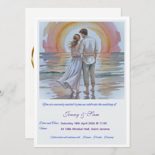 Simple Boho Wedding Invitation Card (Front/Back)