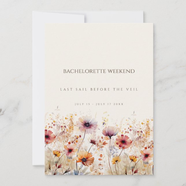 Simple Boho Wildflower Bachelorette Weekend Card (Front)