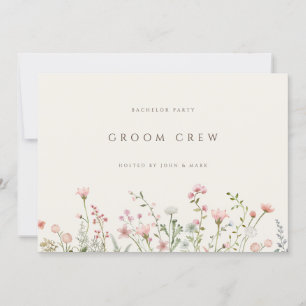 Simple Boho Wildflower Beige Bachelor Party Card