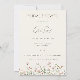 Simple Boho Wildflower Beige Bridal Shower Card