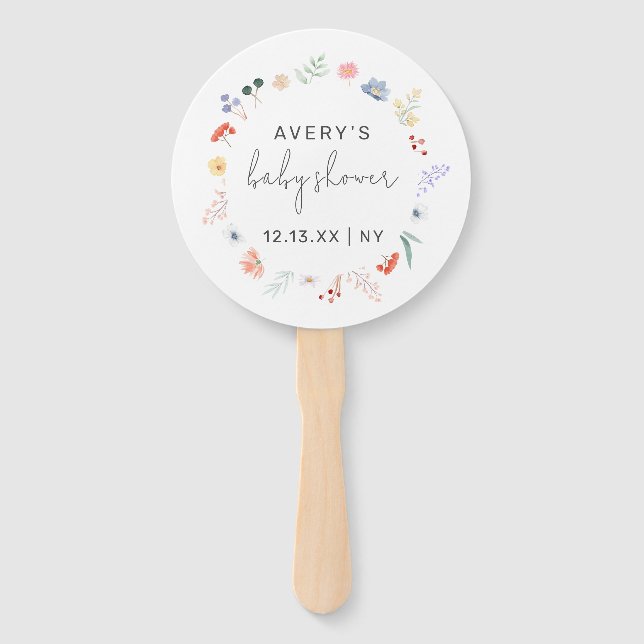 Simple Boho Wildflower Frame Baby Shower  Hand Fan (Front)