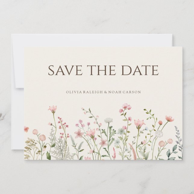 Simple Boho Wildflower Save The Date Wedding Card (Front)