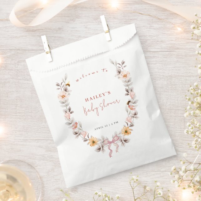 Simple Boho Wildflower Wreath Welcome Baby Shower  Favour Bag (Clipped)