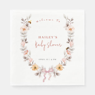 Simple Boho Wildflower Wreath Welcome Baby Shower Napkin