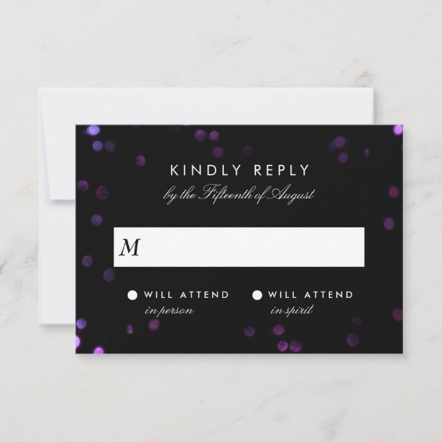 Simple Bokeh Glam Black & Pink Wedding RSVP (Front)