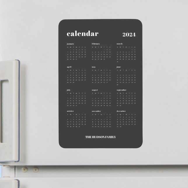 SImple Bold 2024 Dark Grey Calendar Magnet (Creator Uploaded)