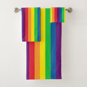 Simple Bold and Bright Vertical Rainbow Stripes Bath Towel Set