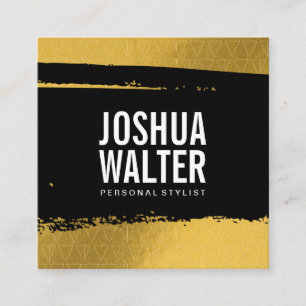 Simple Bold Black Brushed Gold Triangle Pattern Square Business Card