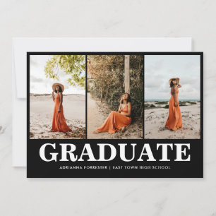 Simple Bold Black Script   Graduate Photo Collage Invitation