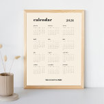 SImple Bold | Cream and Black 2024 Calendar Poster<br><div class="desc">Simple and bold. This 2024 calendar design features a modern set of fonts, a full 12 month year, against a cream coloured background and black text. The template is available in a 8.5 x 11 inch size for easy printing at home or download as a phone screensaver. Customize to make...</div>