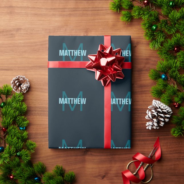 Simple Bold Customizable Monogrammed Name  Wrapping Paper (Holiday Gift)