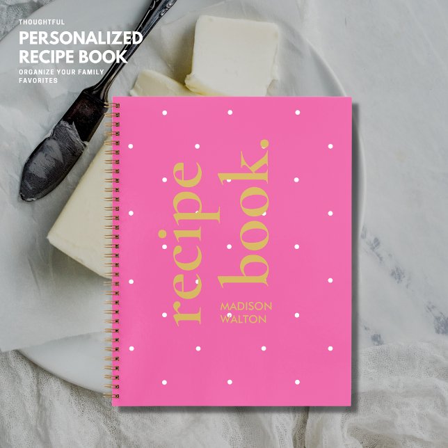 Simple Bold Cute Hot Pink Polka Dot Name Recipe  Notebook (Creator Uploaded)