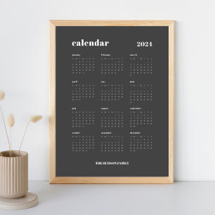 SImple Bold   Dark Grey & White 2024 Calendar Poster