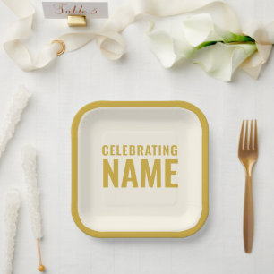 Simple Bold Elegant Ecru Gold Celebration of Life  Paper Plate