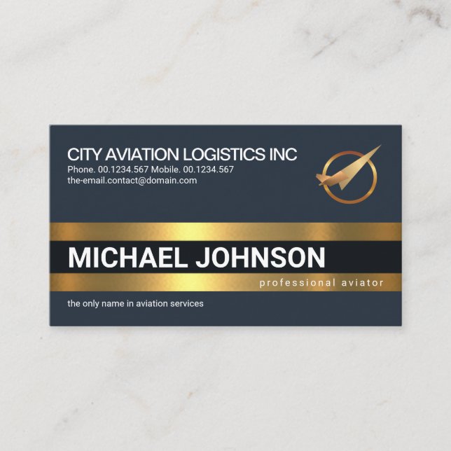 Simple Bold Gold Line Layers Logistics Transport Business Card (Front)