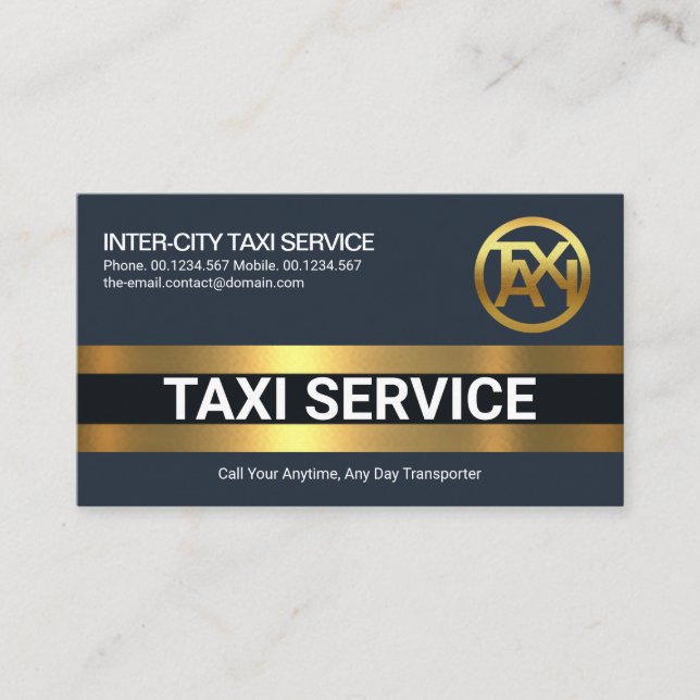Simple Bold Gold Line Layers Taxi Cab Driver Business Card (Front)