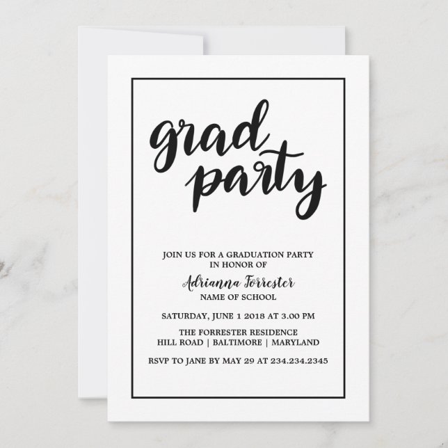 Simple Bold Grad Party Handwritten Typography Invitation (Front)