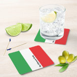 Simple Bold Italian Flag Personalized Square Paper Square Paper Coaster<br><div class="desc">Transform your tabletop with the Simple Bold Italian Flag Personalized Square Paper Coaster. This sleek design proudly showcases the vivid colours of the Italian Flag—green, white, and red—while adding a touch of personal flair. The white area of the flag features a bold and stylish black script for personalization, making it...</div>