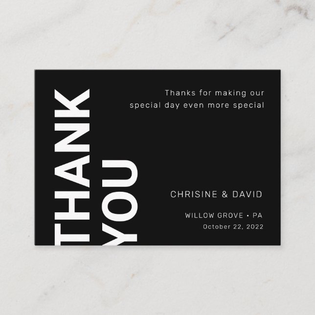 Simple Bold Letters Wedding Black Thank You Card (Front)
