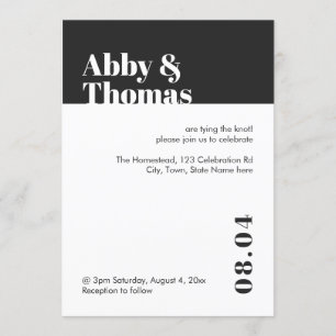 Simple Bold Modern Minimalist Black White Wedding Invitation