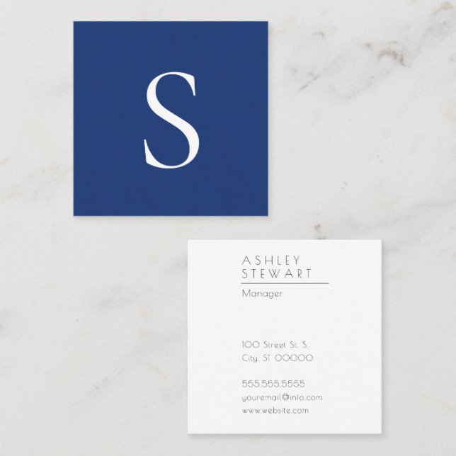 Simple Bold Monogram Square Business Card (Front/Back)