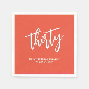 Simple Bold Orange 30th Birthday Party Napkin