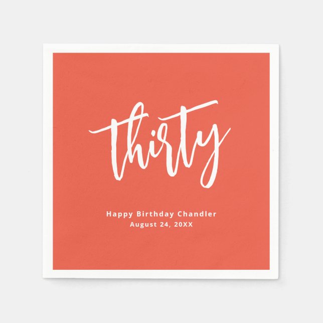Simple Bold Orange 30th Birthday Party Napkin (Front)